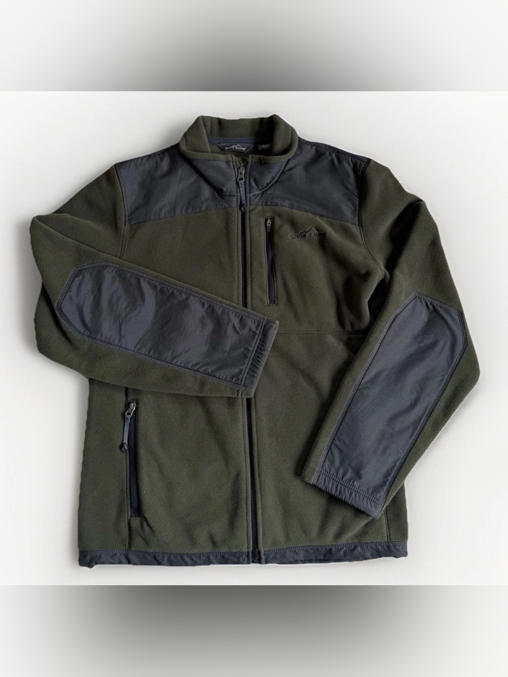 Eddie Bauer Mens Full Zip Microfleece Jacket Olive Green Black Gorpcore Medium M